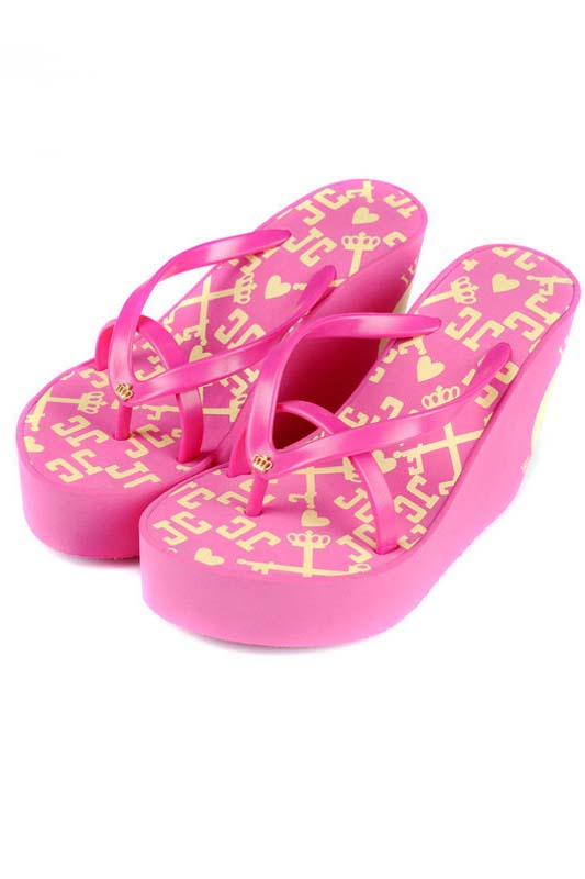 Juicy Couture High Wedges Flip Flops White Rose